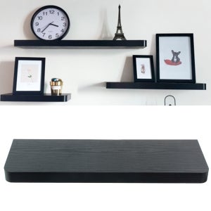 공간활용 거실 주방 벽 원목 나무 인테리어 무지주 선반 600x195x38, 1단, 검정