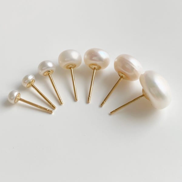 14k 천연 납작 담수 진주 귀걸이 3mm 4mm 5mm 6mm 7mm 8mm