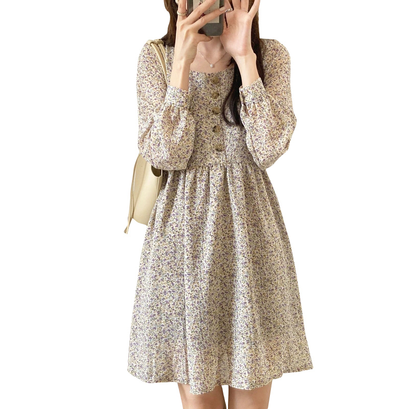 시즌제 창고정리 2022년 봄신상 재고 원피스 자녀가을겨울 단신 프렌치 쉬폰 플라워 스커트