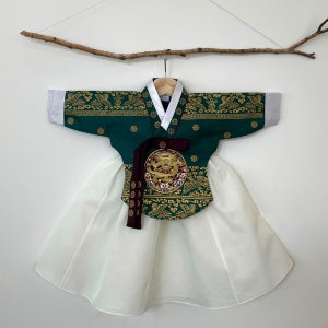 백일 한복 대여/아기 한복 여아 [궁중 당의 초록] 서비스 장신구 풀세트
