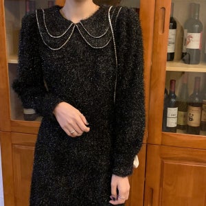 펄사 큐빅 보석 카라 무지 원피스 럭셔리 포인트 파티 클럽 섹시 여리여리