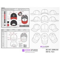 (도식화/작업지시서 2종세트) 볼캡 모자 디자인 도식화 + 작업지시서 합본 (AI, PDF, 고화질 이미지)