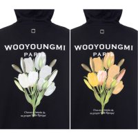 우영미 백로고 블랙 플라워 프린트 후드 티셔츠 WOOYOUNGMI Logo Hoodie