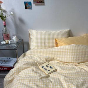 옐로우 멜란 체크 순면 이불커버 싱글 S/SS(160x210) 사계절 맞춤 주문제작