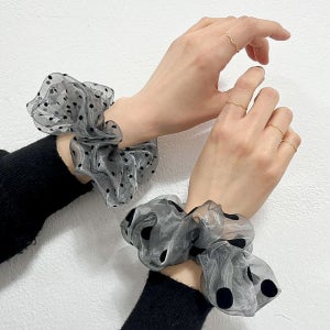 (1+1) 땡땡이 헤어슈슈 스크런치 쉬폰 시스루 빅사이즈 곱창 밴드 머리끈 [아모르윌트]