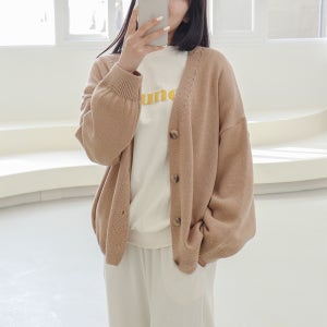 루즈핏 박시 니트 브이넥 여성 가디건 가을 봄 (올데이)