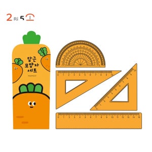 [2RI5SO] 핑크풋 당근 모양자 세트 각도기 삼각자 자 새학기 신학기 학용품 학습