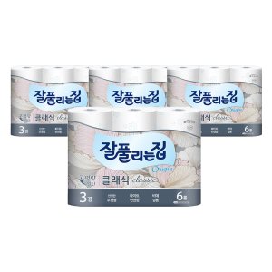 잘풀리는집 클래식 도톰한 3겹 데코 6롤 4팩 미래생활 화장지 휴지