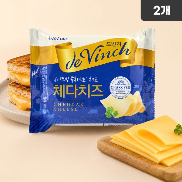 [냉장] 드빈치 자연방목 체다 슬라이스 치즈 170g, 2개