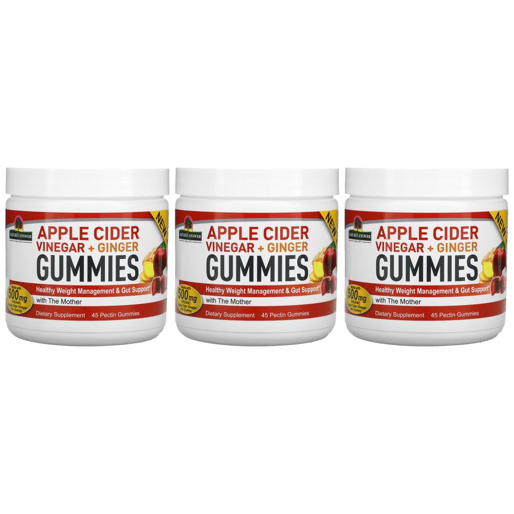 Nature’s Answer 네이쳐스 앤서 <b>애플사이다 비니거</b> + <b>진저</b> 구미 및 초모 <b>500mg</b> 45 펙틴구미 3병 석류주스 추출물 비트뿌리 추출물 생강추출물 함유