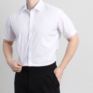 반팔 슬림 머슬핏 스판 남성 와이셔츠 로고 이니셜 자수 맞춤 셔츠