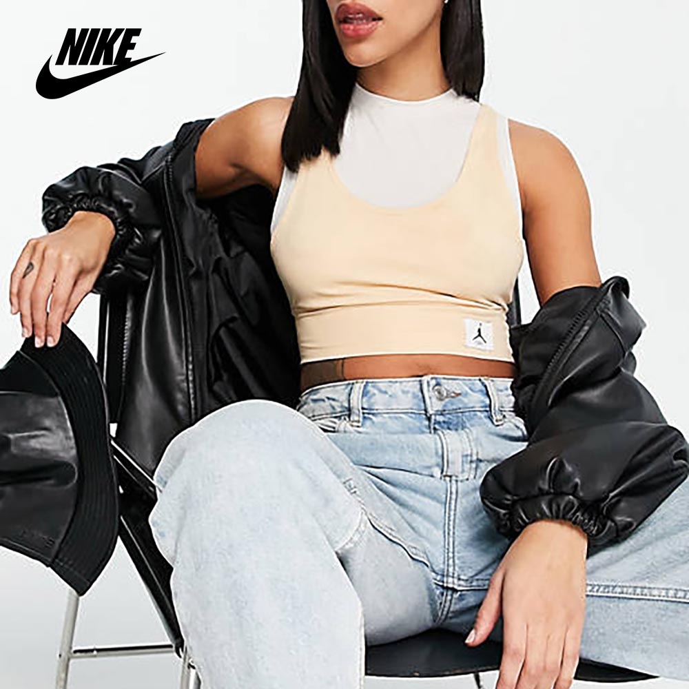 나이키 조던 에센셜 레이어드 크롭탑 민소매 베스트 운동복 나시티 베이지