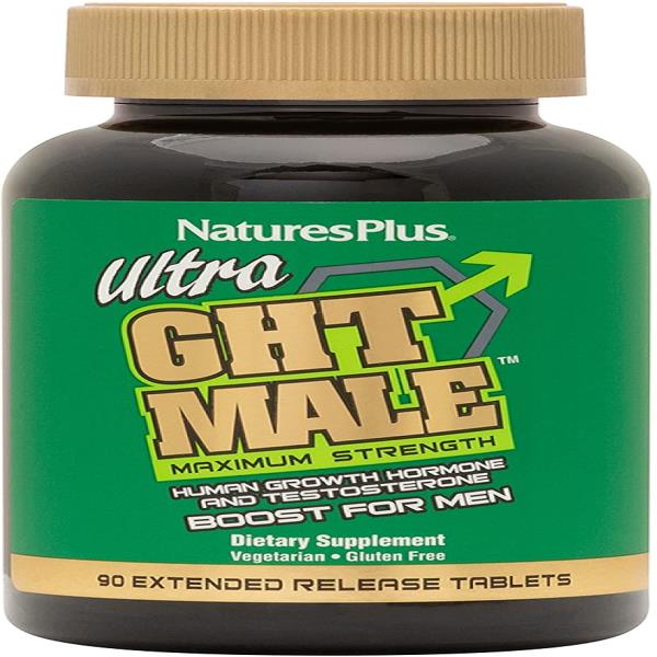 NaturesPlus Ultra GHT 남성 확장 방출 이중 레이어 태블릿 - 90가지 채식주의자 보충제 - 최대 강도 천연 테스토스테론 및 인간 <b>성장 호르몬</b> 부스트 - 글루텐 프