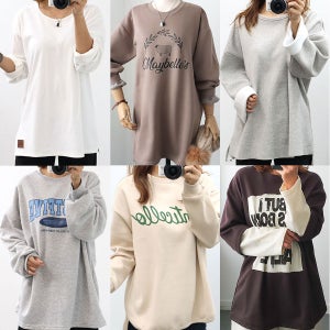 여성 롱티 기모 겨울 레이어드 면 루즈핏 오버핏 홈웨어 미시 40대 50대 마실룩 라운드 캐주얼 데일리룩 스트라이프 박스 빅사이즈 긴팔 티 티셔츠