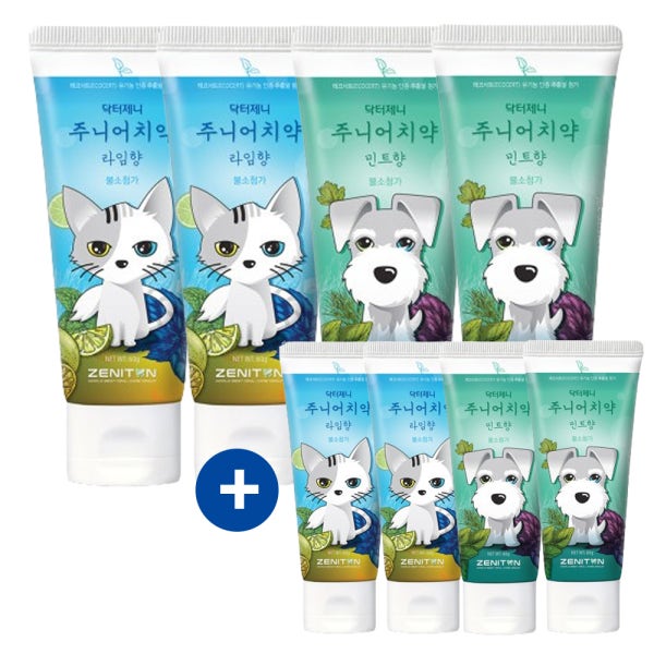 제니튼 닥터제니 주니어치약 불소 어린이 초등학생치약 라임향2개+민트향2+미니치약4개 세트