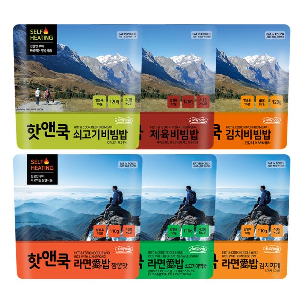 핫앤쿡 6개 랜덤 세트 비화식 발열도시락 비상식량 핫앤쿡 라면애밥