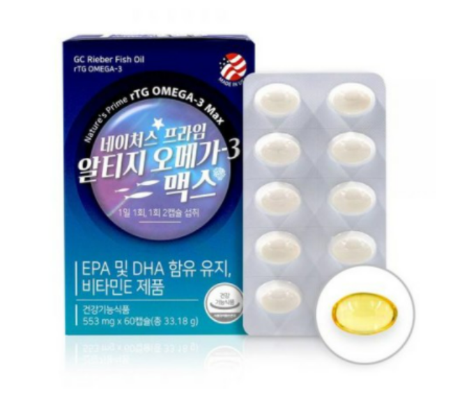 <b>유유</b><b>생활</b><b>건강</b> 네이처스 RTG <b>오메가3</b> 알티지 맥스 553mg 60캡슐
