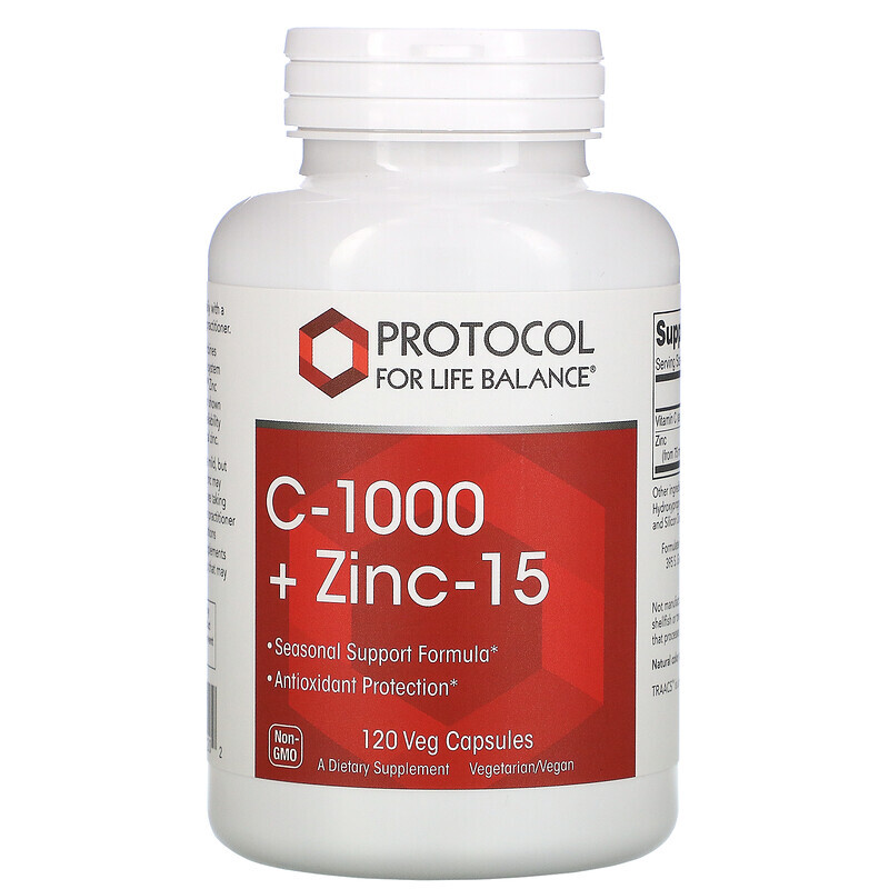 <b>프로토콜 포 라이프 발란스 비타민C</b> 1000 아연15 식물성 120캡슐