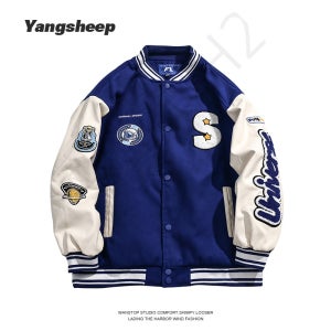 클라인 블루미식 야구점퍼 여 봄가을 단신 인스커플 빈티지 야구자켓