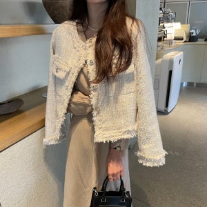 노카라 라운드 수술 여성 트위드자켓 크롭 가을