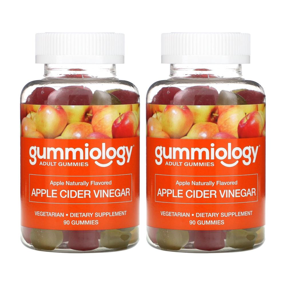<b>Gummiology</b> <b>구미올로지</b> 어덜트 애플사이다 비니거 구미 내추럴 사과맛 90베지구미젤리 2병 생강뿌리 함유