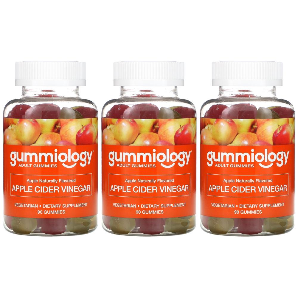 <b>Gummiology</b> <b>구미올로지</b> 어덜트 애플사이다 비니거 구미 내추럴 사과맛 90베지구미젤리 3병 생강뿌리 함유