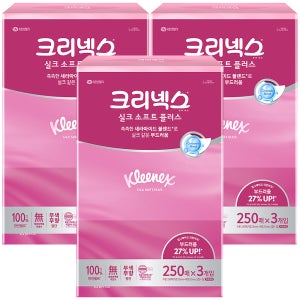 유한킴벌리 크리넥스 실크소프트 각티슈 미용티슈 (250매x3입) 총 750매, 3개