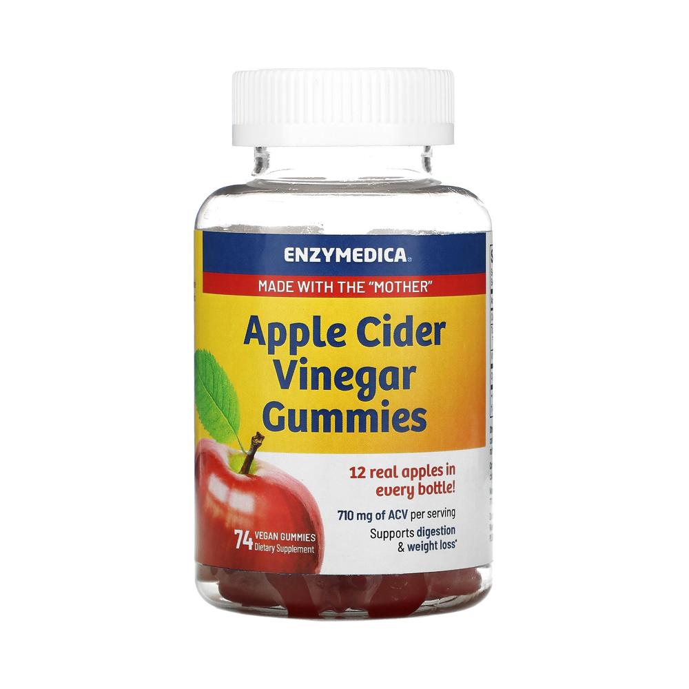 Enzymedica Apple Cider Vinegar Gummies <b>엔자이메디카</b> 애플사이다구미 및 초모 74비건구미 <b>비타민B12</b> 함유