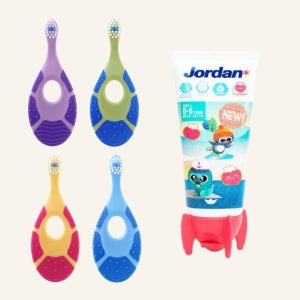 돌아기 칫솔 조르단 두돌 유아 6개월 1단계 4개+1000ppm불소 치약 1개 세트