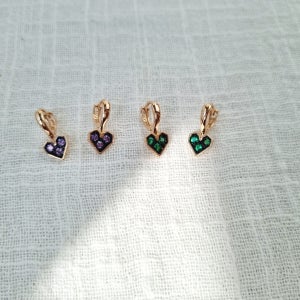 14k 에멜 퍼플 루비 청 큐 유색 일체형 하트귀걸이 기념일 성년의날 딸선물 골드