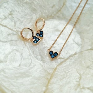 14k 에멜 퍼플 루비 청큐 유색 달랑이원터치 하트귀걸이 기념일 성년의날 딸선물