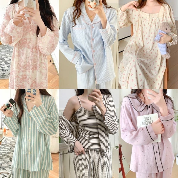 제이X제곱 여성 가을잠옷 원피스 홈웨어 수면 긴팔순면 캡내장 누빔 파자마세트