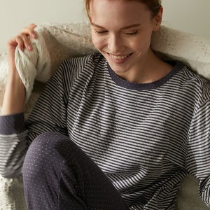 ’뽀송이’ 더블 위브 스트라이프 홈웨어 - 차콜 LNSGK558-CH