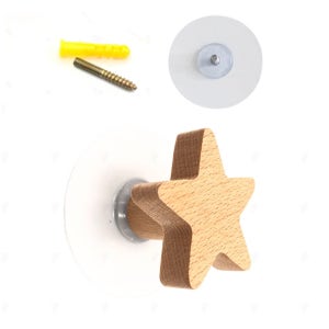 우드 벽걸이 붙이는 접착식 후크 나무 소품 고리 별 달 구름 모양