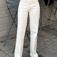 beige wide pants . 베이지 통 와이드 일자 포켓 팬츠 바지 워싱 난스판