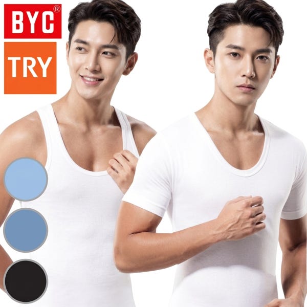 BYC TRY 남자 순면 민소매 반팔 런닝 셔츠 메리야스 남성 속옷 쿨 기능성 에어리즘