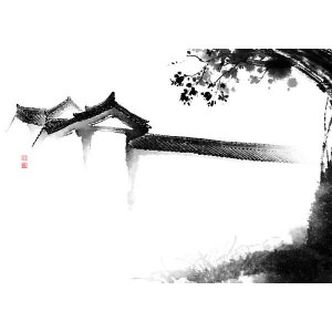 한옥 기와 한국 수묵동양화 처마 궁궐 한식 한복 파르텔 민속벽지 시트지 롤스크린