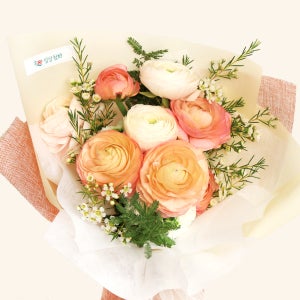 화사한 피치 라넌큘러스 꽃다발 / 생화 꽃배달 러넌큘러스 꽃선물 축하 탄생화 집들이 병문안 부모님 생신 결혼기념일 퇴사 축하 시험 여자친구 남자친구 1주년 입학 졸업