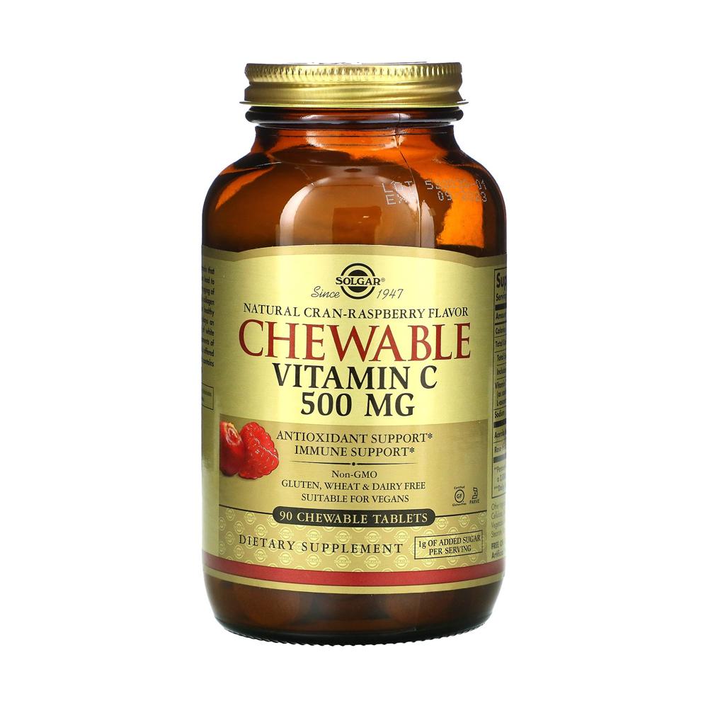 솔가 <b>츄어블 비타민C 크랜 라즈베리</b> 500mg 90츄어블 아스코르브산 아세로라 로즈힙