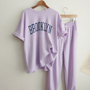 (반팔T+조거바지SET) 브루클린 레터링 루즈핏 티셔츠 포켓 조거팬츠 트레이닝복 세트