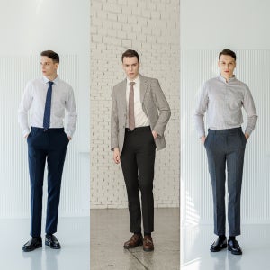 남자 봄 정장바지 슬랙스 3종 세트 3장(30~38사이즈)레이온 도트 체크 정장바지 스판 허리 히든밴딩 링클프리 슬랙스 3.9세컨즈