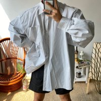 [강추] 22ss 4XL 초 빅사이즈 백 스트링 롱 스트라이프 셔츠 3color