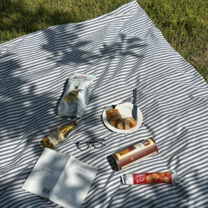 네이비 스트라이프 피크닉매트 S 감성 순면 단면방수 돗자리