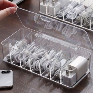 USB 선정리 칸막이 보관함 케이블타이 투명 전선정리함