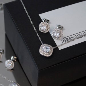 라퐁텐 세이션 큐빅 은침 귀걸이 목걸이 SET