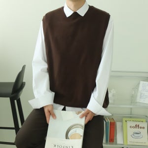 남자니트조끼 오버핏 라운드 캐시미어 남자니트베스트