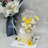 남친 생일 케이크 (미니높은단+생일토퍼+미니 플라워)