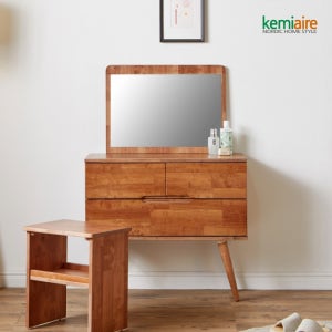 케미에르 미소 원목 서랍화장대+거울 (의자포함) KTP-451