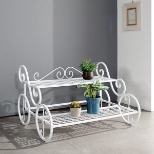 홈가드닝 인테리어 튼튼한 엔틱 화분진열대 마차2단 화분대 베란다꾸미기