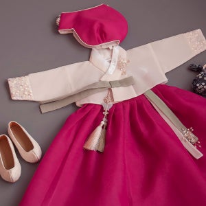 루아한복 세련 여아 한복 크림 진분홍(백일-15호)돌 잔치 유아 어린이 주니어 명절